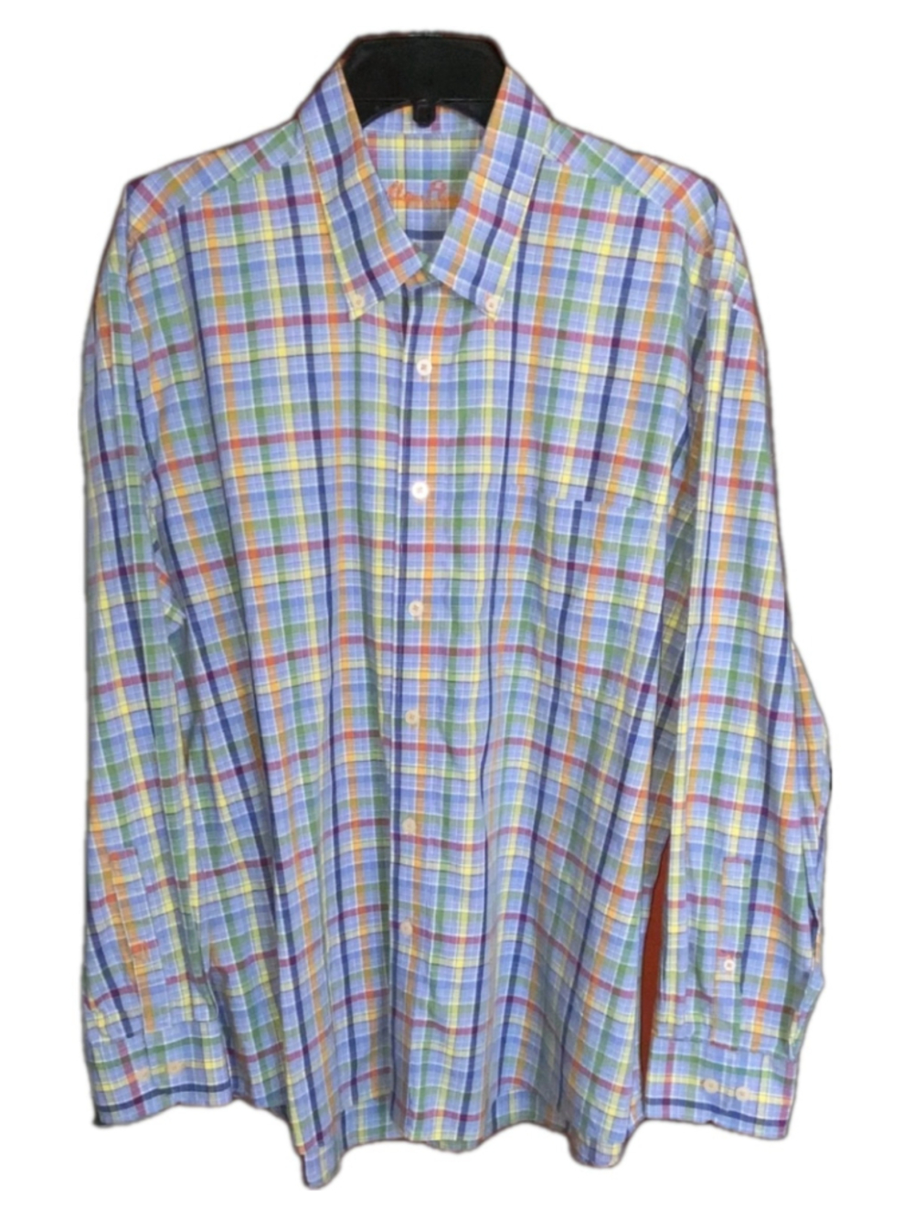 Alan Flusser Mens XL Rainbow Plaid Shirt Colorful 100% Cotton Button Down